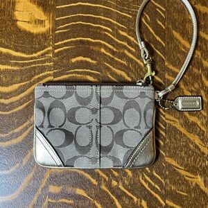 Coach Signature Canvas Wristlet in khaki and gold